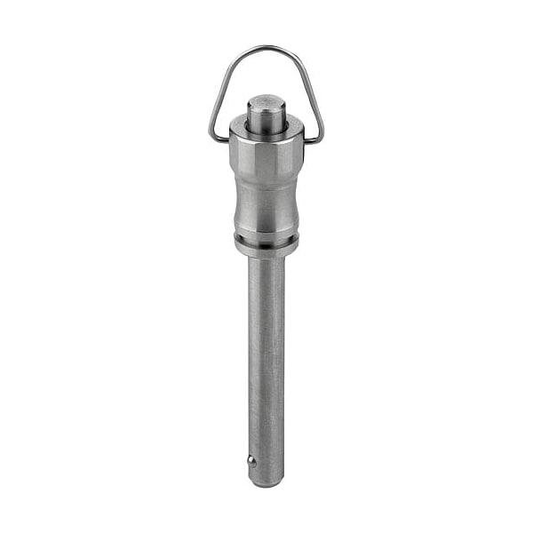 Ball lock pin, compact head without bail